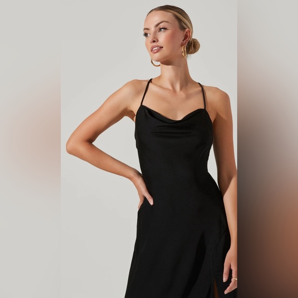 PRICE FIRM ASTR The Label Black Gaia Cowl Neck Midi Cocktail Dress LBD - Picture 4 of 7